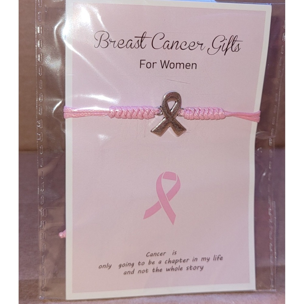 24 pk Breast Cancer Awareness Pink Ribbon Adjustable Braided Cord Charm Bracelet